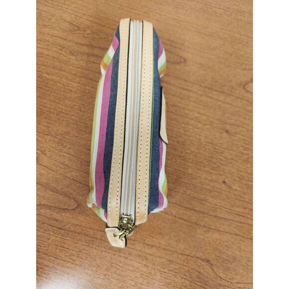 COACH Vintage Stripe canvas and leather trim Makeup Bag with 2 charms (PF) - Picture 7 of 11